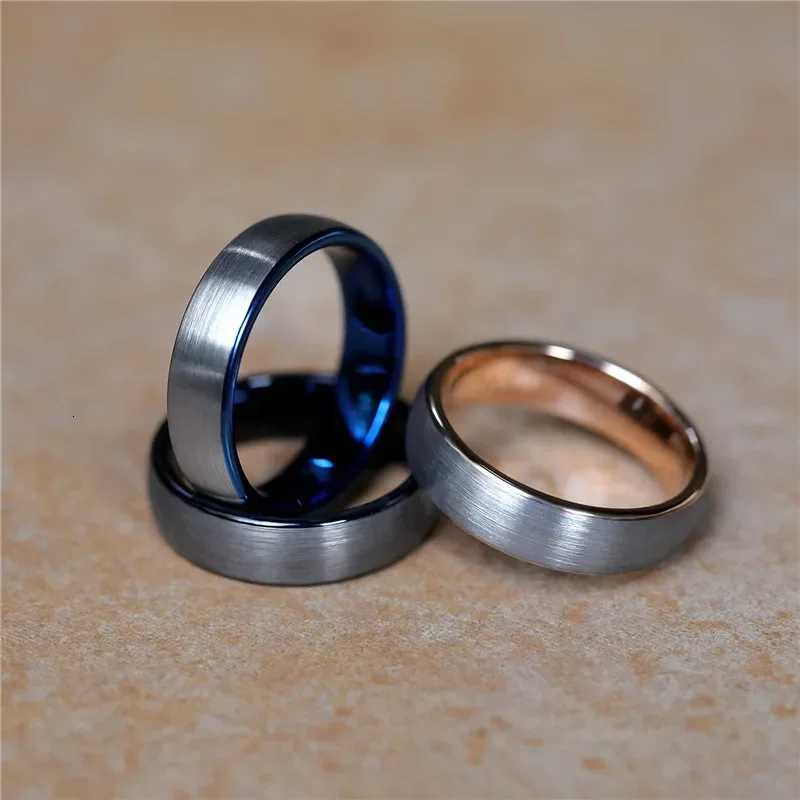 Tigrade Brushed Tungsten Ring SilverBlackBlueRose Gold Color Two Tone Women Ring 6mm Female Wedding Band For Men Women AnelW251017