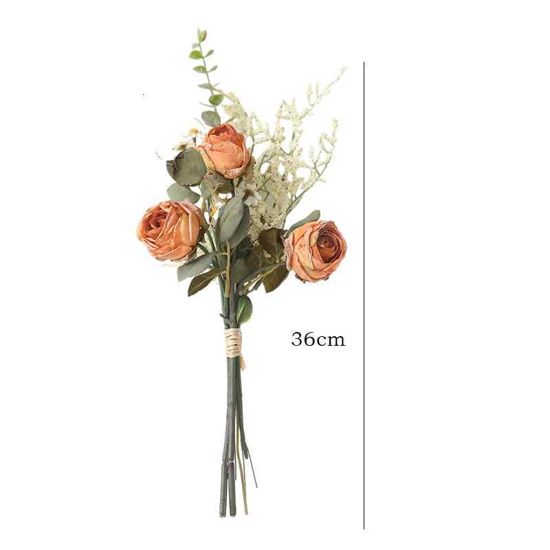 Artificial Rose Flowers Restic Silk Burnt Edge Vintage Rose with Stem for Home Bridal Wedding Party Floral Bouquet Decoration C251017
