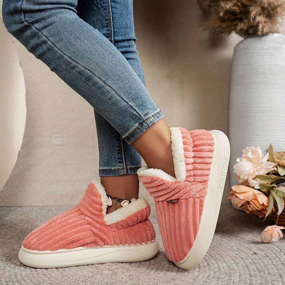 Women's Plush Furry Winter Boots With Non-Slip Rubber Sole Thick Cushioned PU Insole All-Season Indoor/Outdoor House, Multi-Color Beige, Pink, Bl