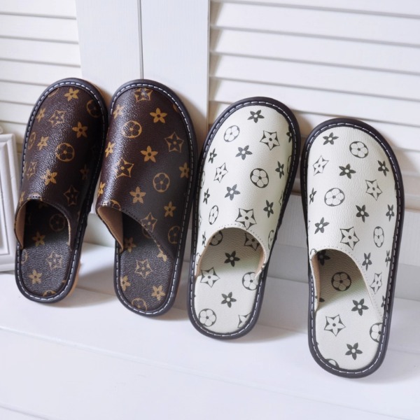 Designer high-quality autumn home leather slippers, suitable for men and women couples, indoor soft-soled leather floor club slippers