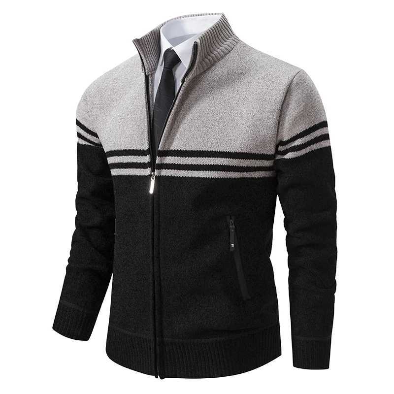 Mens New Winter Sweater Thick Fleece Warm Sweater Casual Stand Collar Zipper Cardigan Fashion Striped Coat J251017