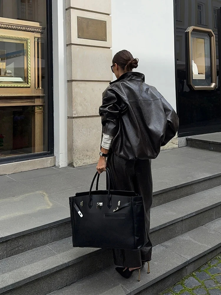 Vintage Biker Leather Jacket Skirts Suit Womens Zipper Long Sleeve Coats High Waist Skirt 2025 Autumn Lady Two Piece Outfit 251013