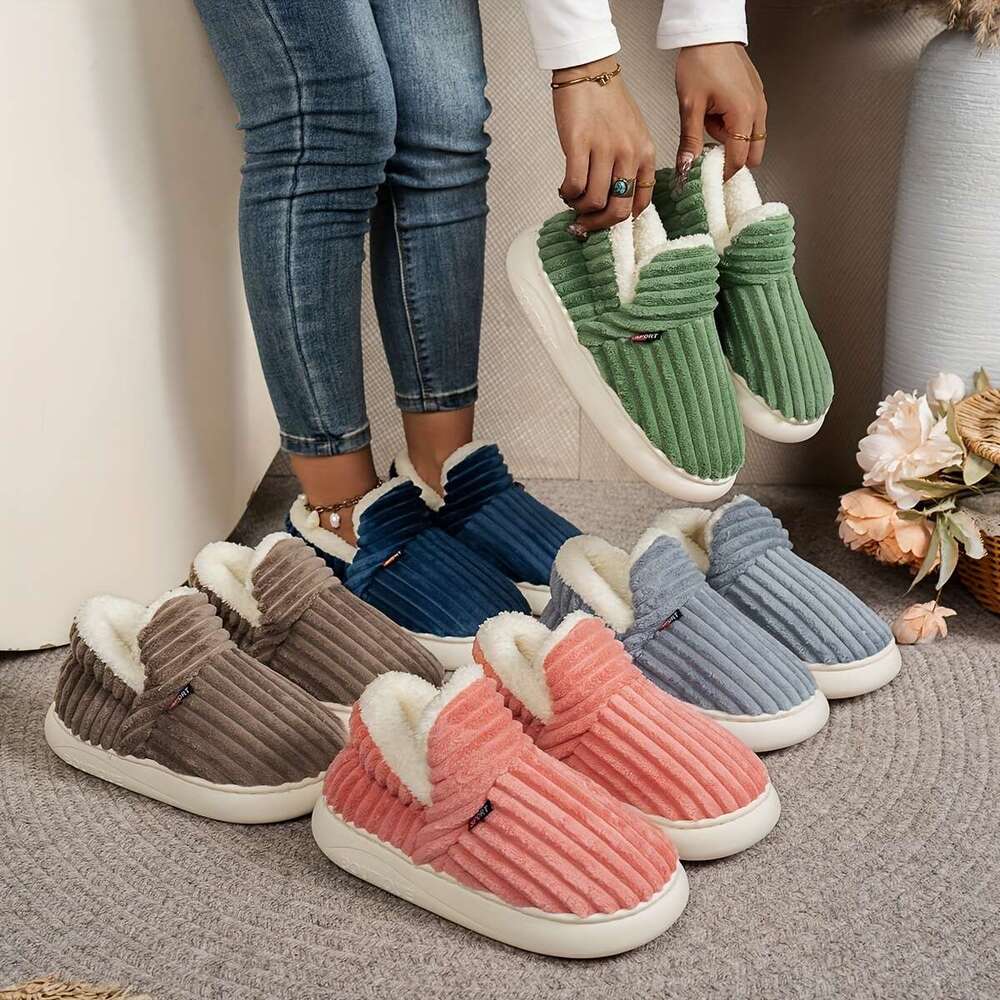 Women's Plush Furry Winter Boots With Non-Slip Rubber Sole Thick Cushioned PU Insole All-Season Indoor/Outdoor House, Multi-Color Beige, Pink, Bl