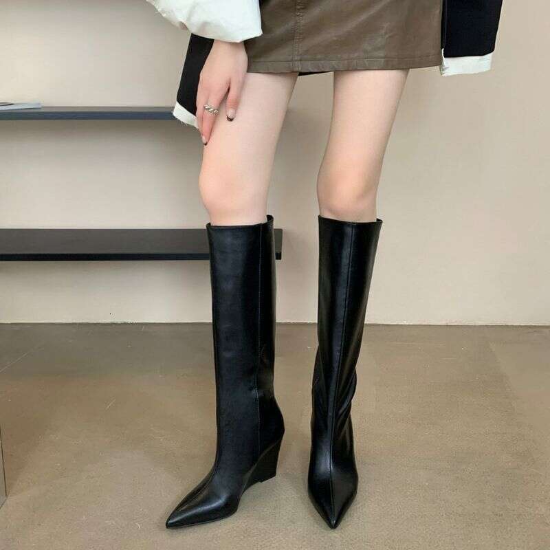 Knee High Pointed Toe For Women Autumn And Winter Wedge Heel Knight Boots