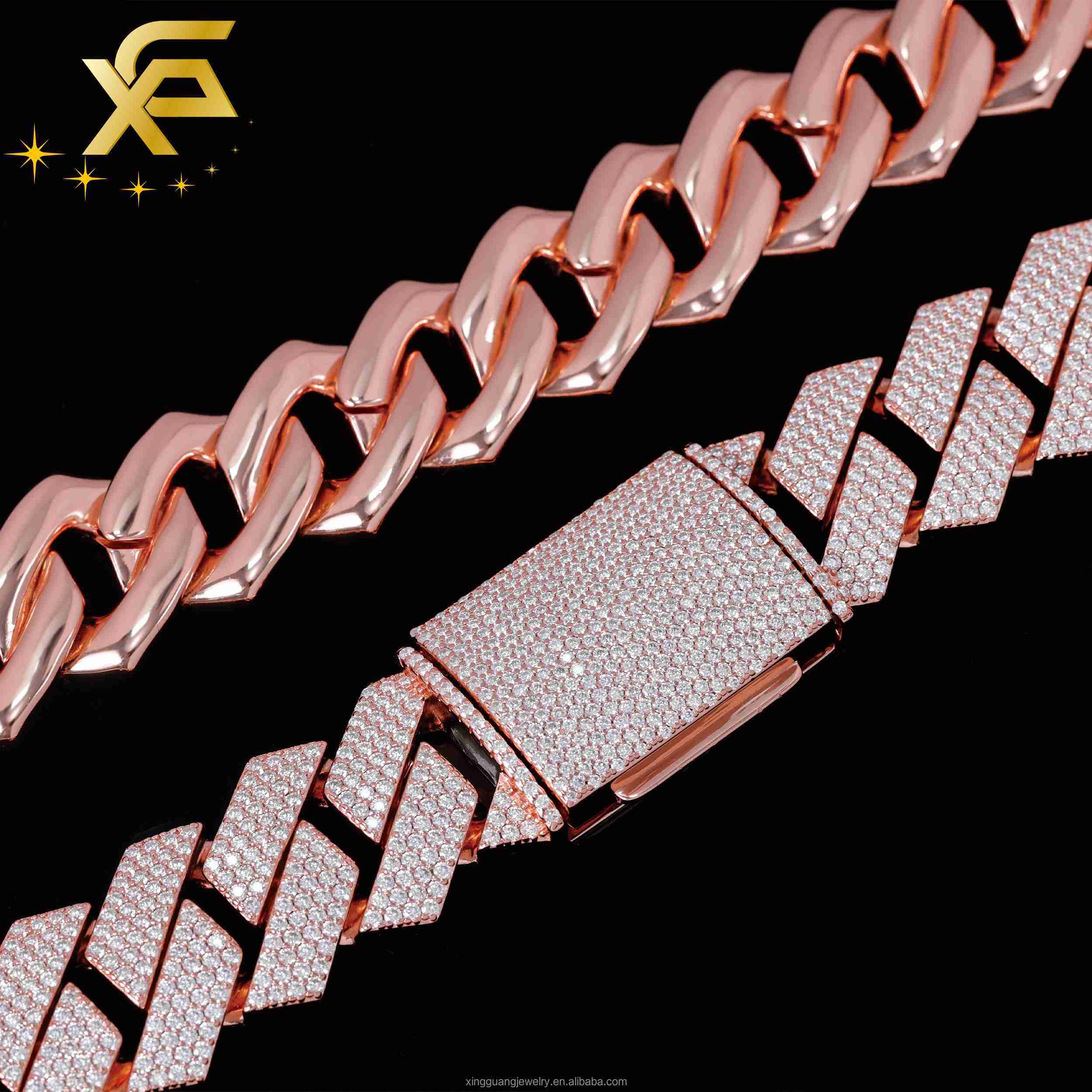 24mm Rose Gold Moissanite Cuban Chain Pass Diamond Tester Vvs Diamond Iced 925 Silver Miami Cuban Lidynamic Chain