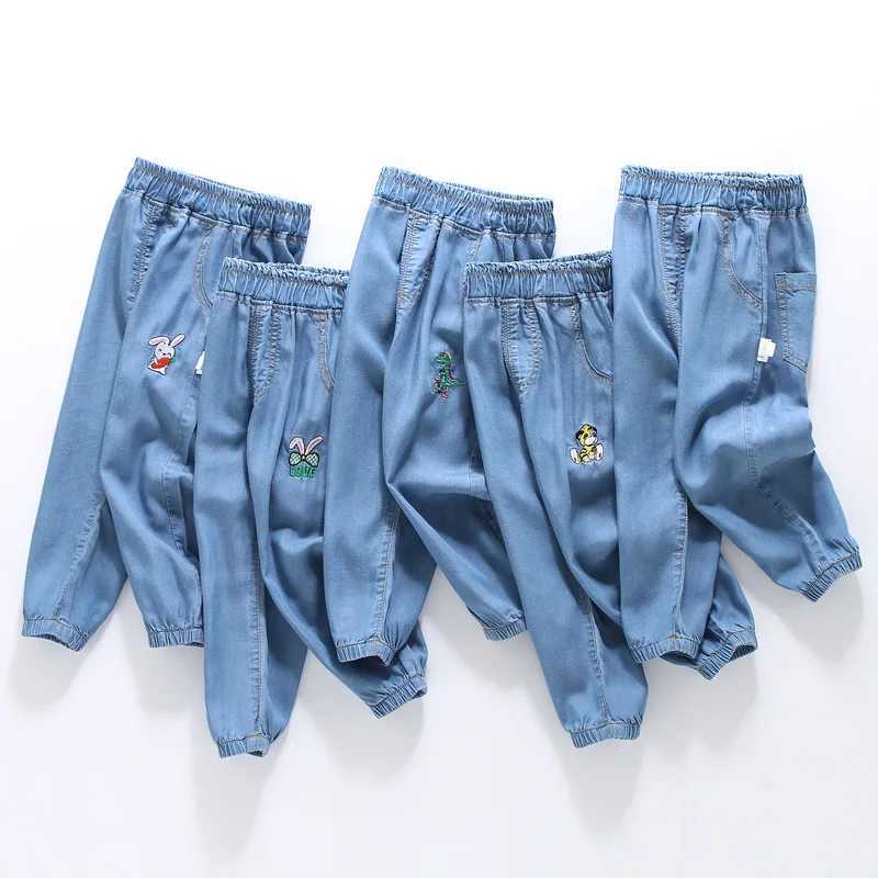 Baby Boys Jeans Autumn New Cartoon Embroidery Kids Baby Boys Denim Pants Elastic Waist Solid Color Toddler Boys Harem PantsT251017