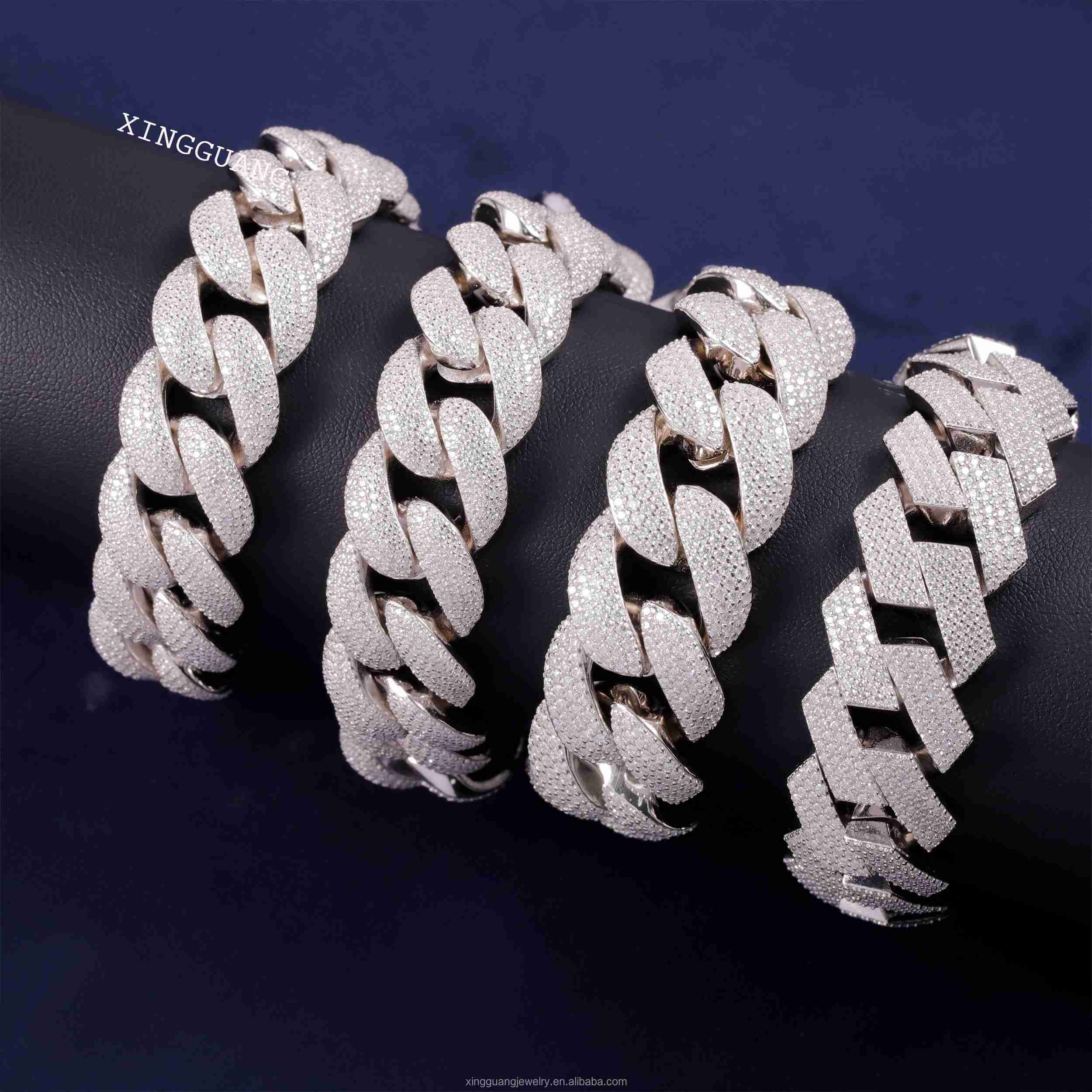 Fine Cuban Chain 20mm Width 234rows Iced Out VVS Moissanite Diamonds White Gold Plated Solid Silver Hip Hop Bracelet Jewelry