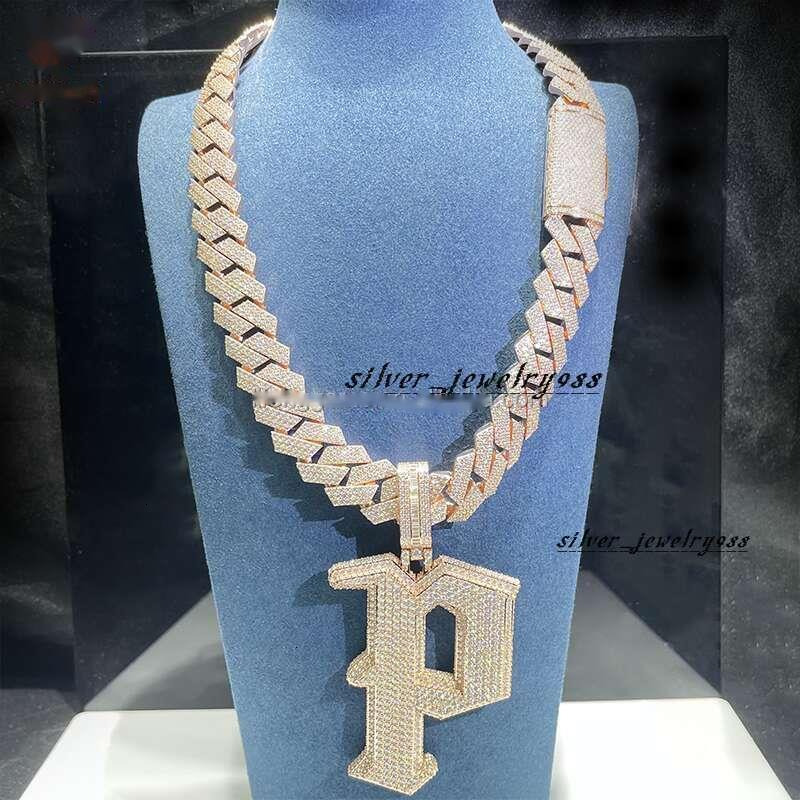 Customized Sliver Hip Hop VVS Moissanite Diamond Charm Necklace P Letter Pendant