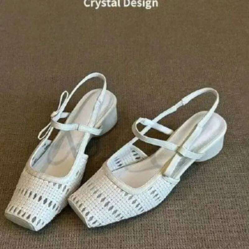 Resort-style Handmade Mary Jane Semi-flip-flops 2025 New Bow One-button Toe Sandals