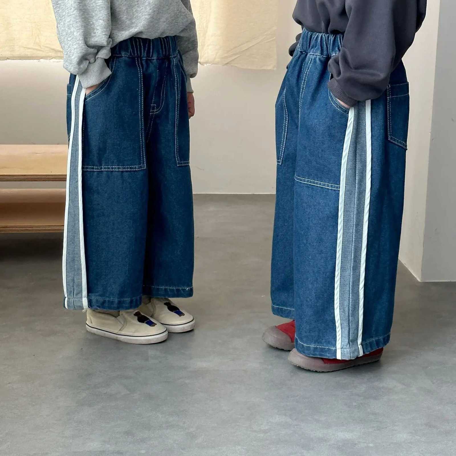Children Denim Pants Loose Legs 2025 Autumn Kids Boys and Girls Pants Side Slide Casual Pants TrousersT251017