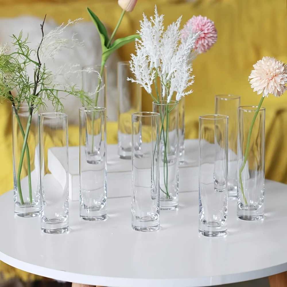12 Pieces Glass Cylinder Vase Clear Small Flower Vase Home Decoration Vase Party Decoration Vase Suitable for Wedding C251017