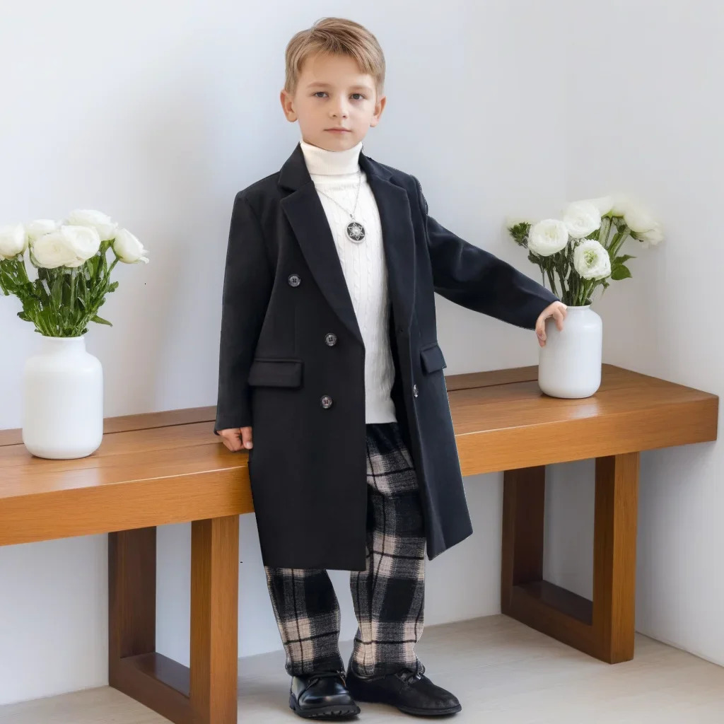 Autumn Boys Trench Coat Long DoubleBreasted Wool Coat Stylish Kids Overcoat Trendy Formal Blazers Casual Outerwear Age 314T 251015