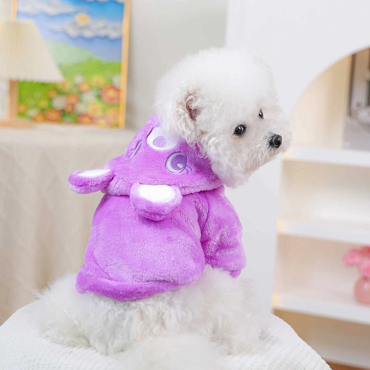 Dog Clothes Autumn and Winter Cute Twolegged Transformation Pet Sweater Purple Small Dog Happy Dog ThingW251017