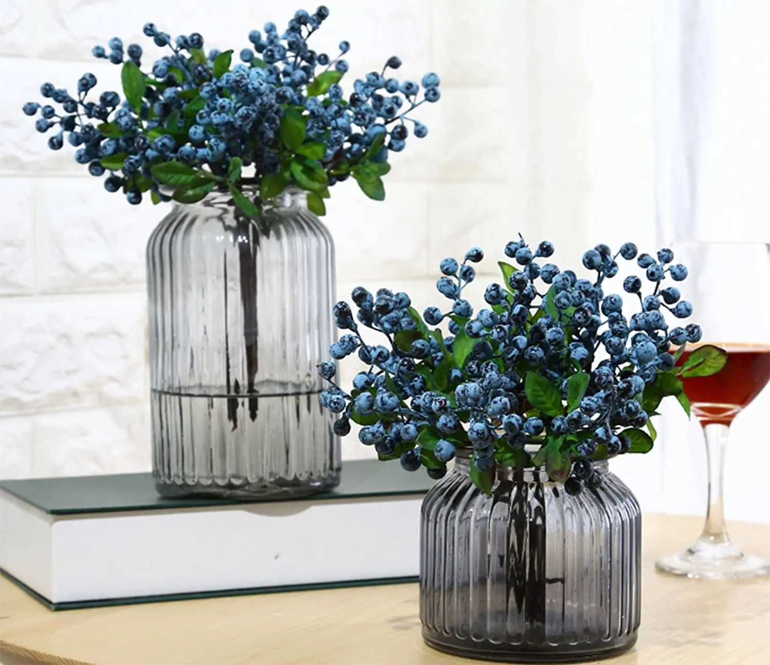 10PCS Artificial Flowers Blue Berry Stems 98inch Blueberry Floral Arrangement Bouquet Filler for Home Wedding Party Decoration C251017