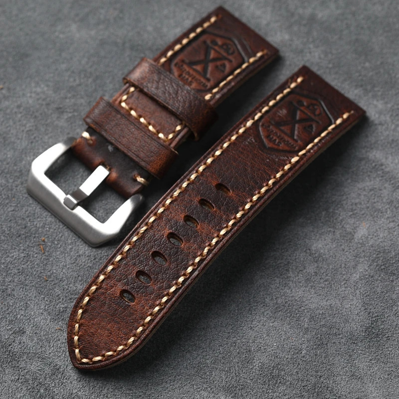 Handmade Genuine Leather Watchband 20 22 24 26MM Vintage Distressed First Layer Cowhide Soft Vintage Bracelet For PAM111 441 251016