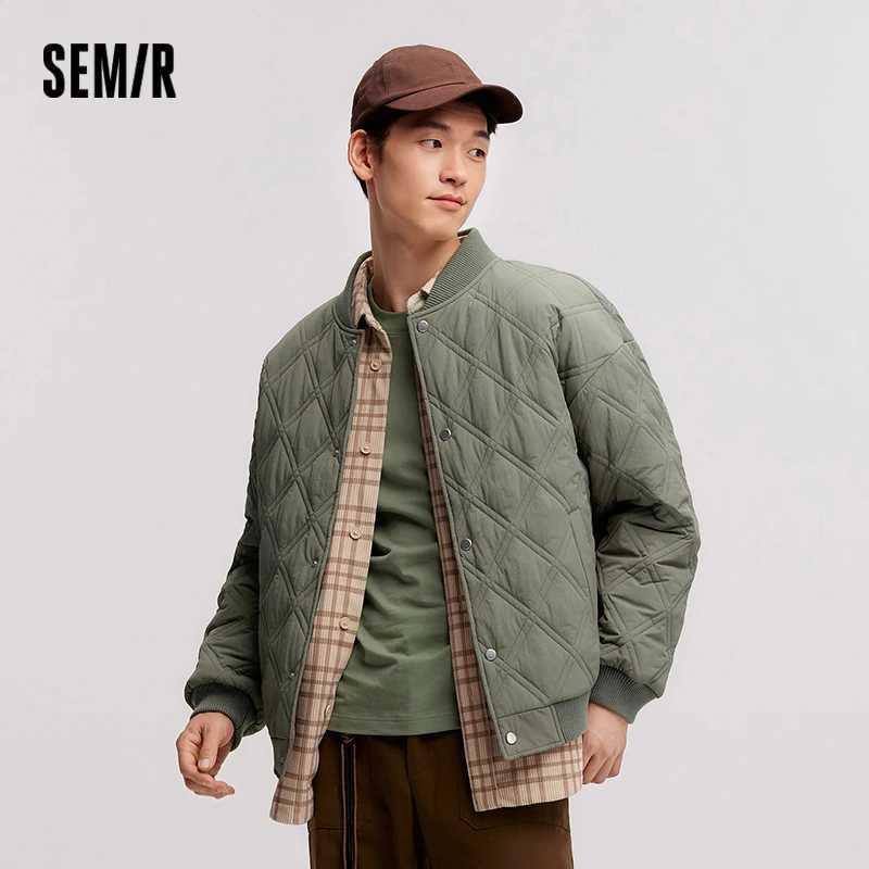 Semir Cotton Jacket Men 2024 Winter New Slightly Wrinkled Quilted Rhombus Texture Thin Baseball Trendy Cotton Jacket J251017