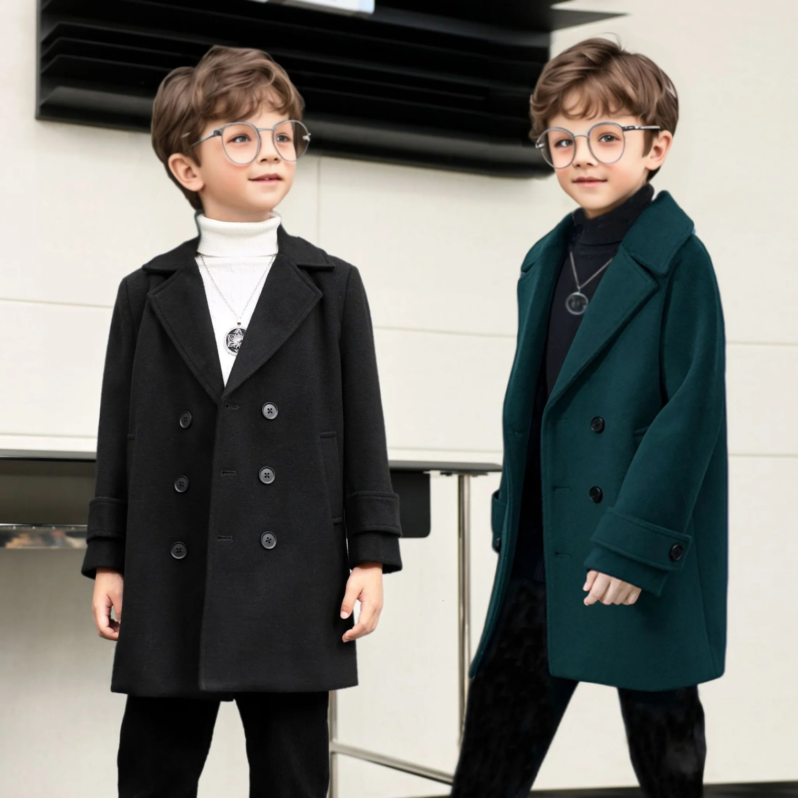 Children Pography Woolen Coat 315Y Kids Formal Retro Style Christmas Winter Wool Coat Boys Windproof Outdoor Long Jacket 251015