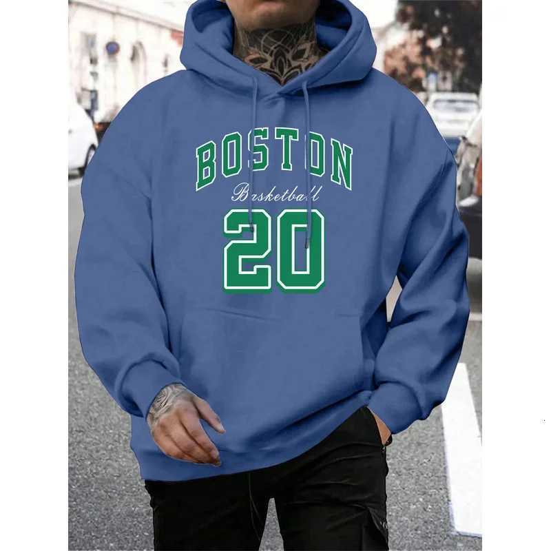 Boston City Print Mens Loose Fit Harajuku Style Warm Fleece Hoodie Vintage Autumn Top Z251017