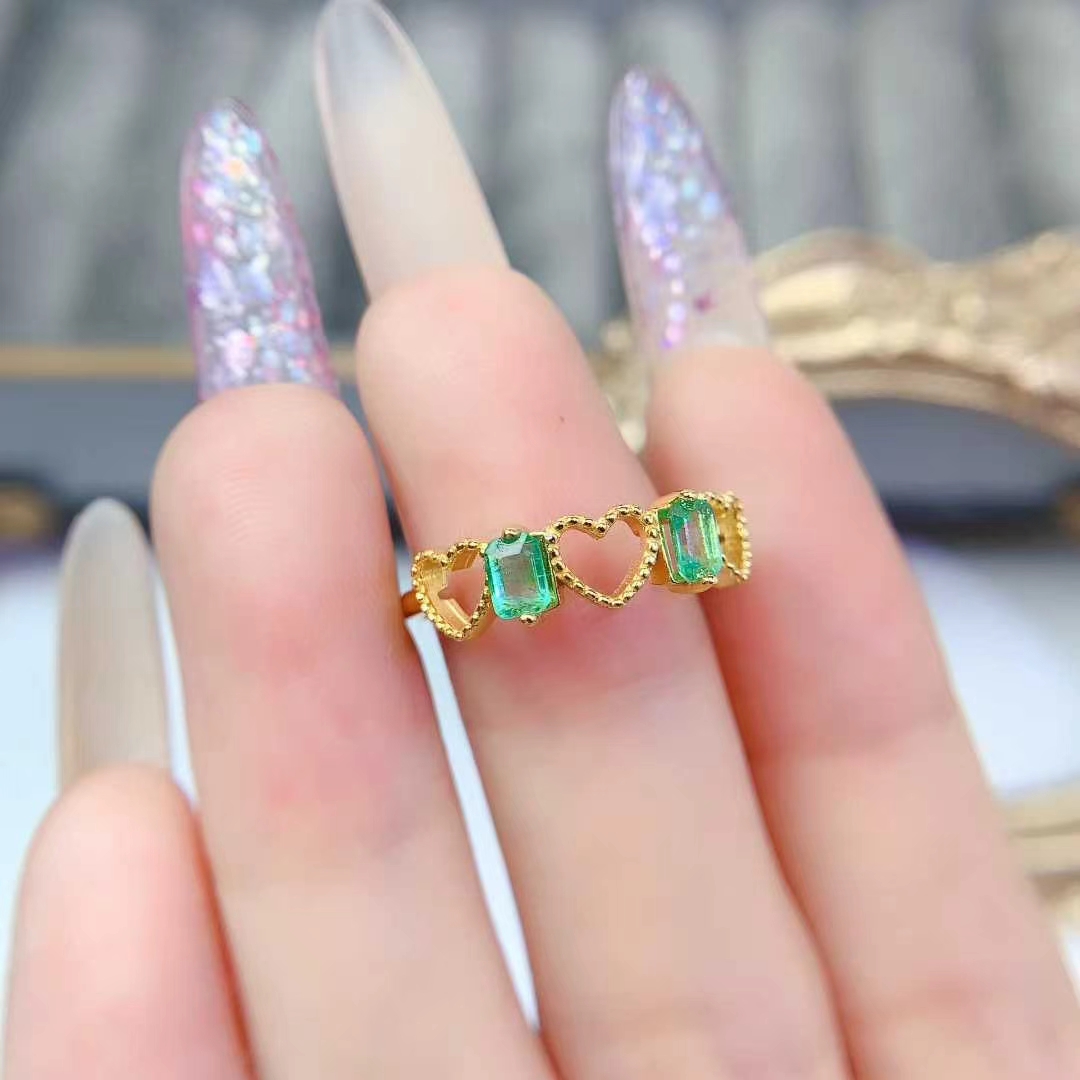 925 silver heart ring real natural emerald ring for women 3mm*4mm 0.3ct Colombian emerald silver jewelry with certificate