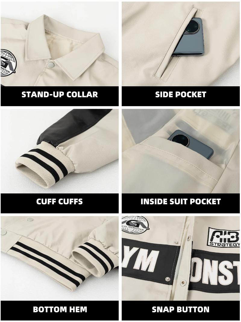 Men's Jackets Faux Leather embroidery Motorcycle Jacket Baseball Coats Autumn/Winter Varsity Imitatsleder In Outwear Windbreaker