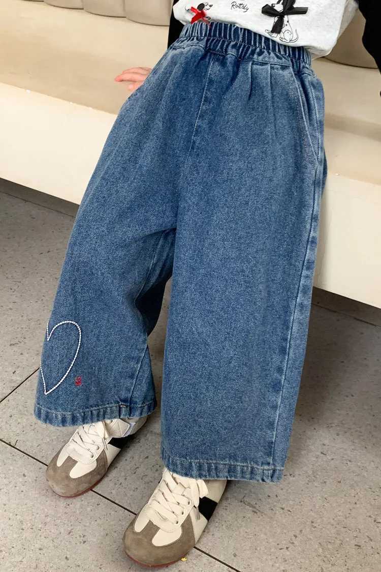 Wideleg Pants Love Print Loose Straightleg Trousers Jean Grils Children Autumn Fashionable Midwaist Sweet PersonalityT251017