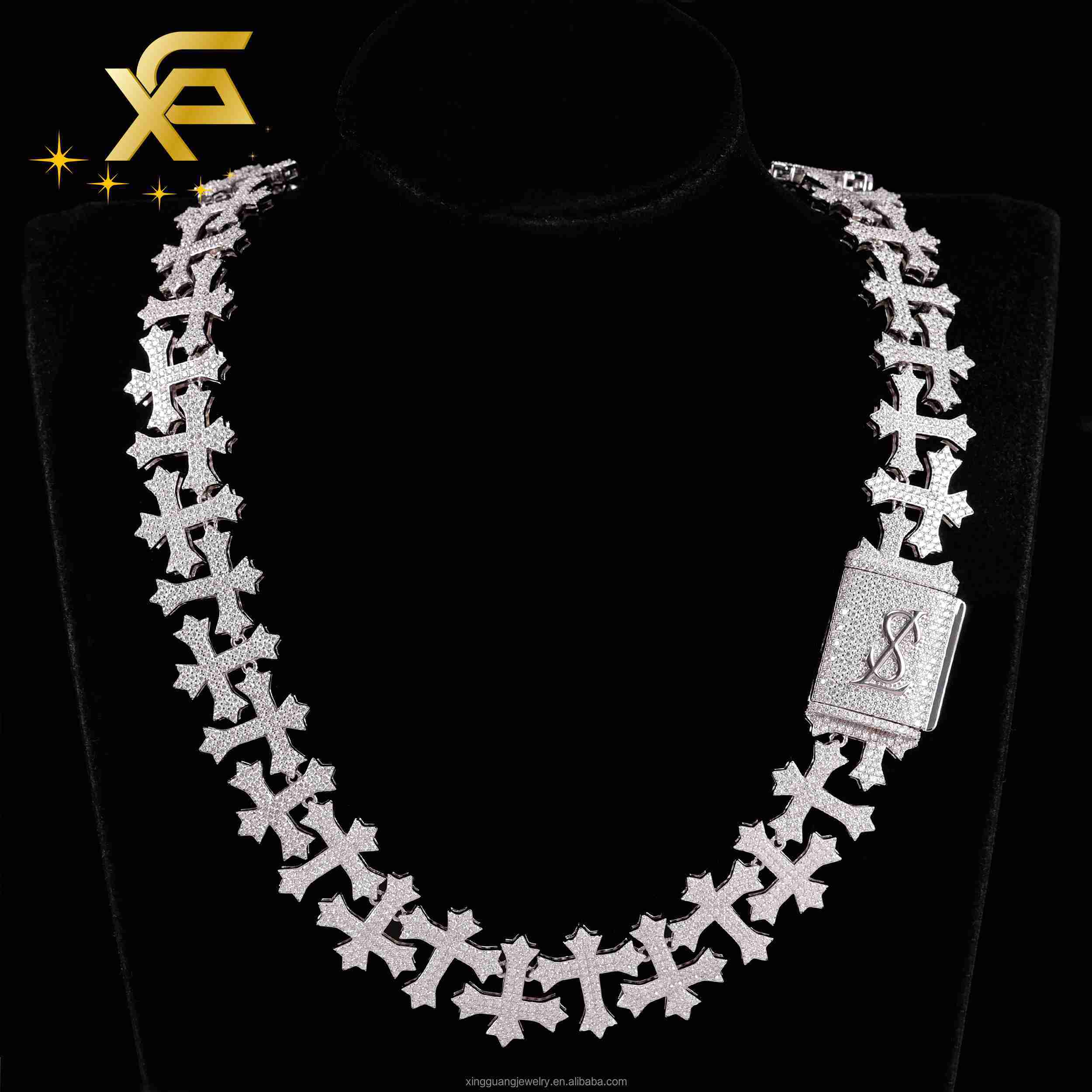 Popular Style Big Size Cross Shape Moissanite Cuban LIdynamic Chain 20mm S925 Silver Hip Hop Necklace VVS Moissanite Rapper Chain