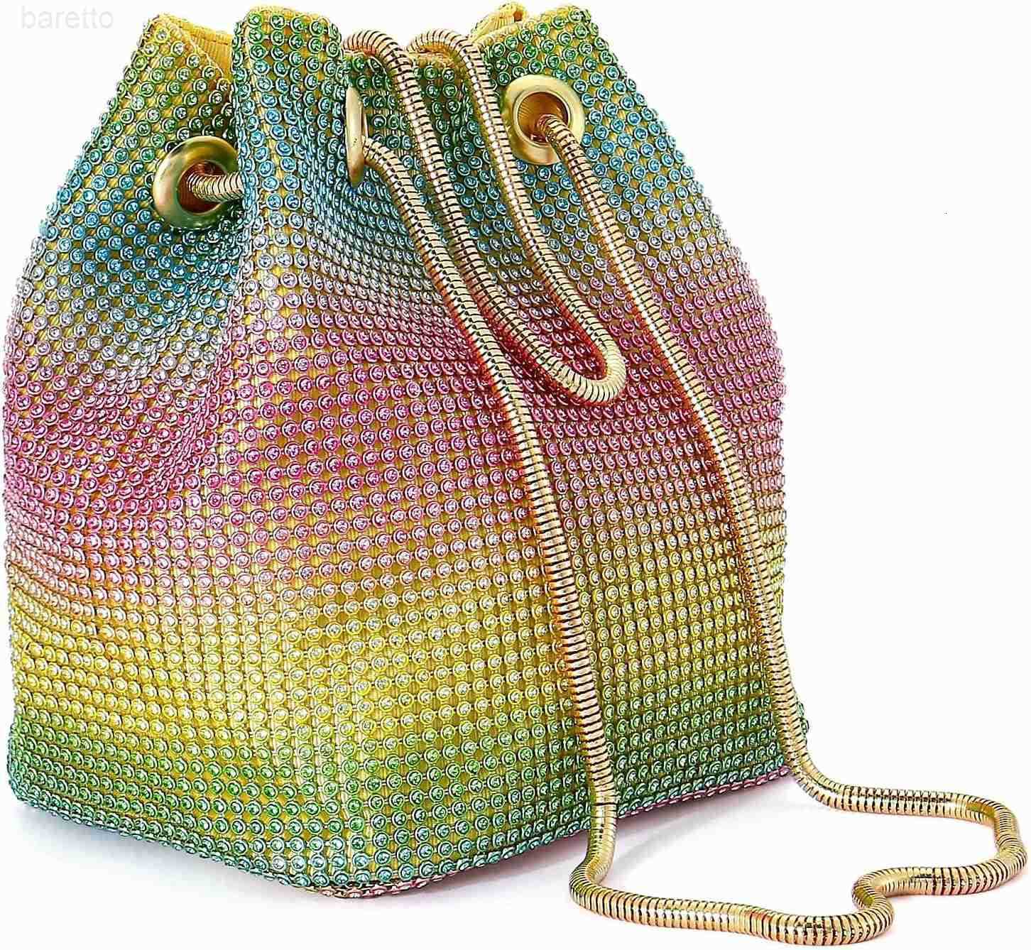 Womens Full Rhinestones Bucket Bag MiniSmall Crossbody Shoulder Evening Shinny Bling Clutch Purse Bucket Handbag Z251017