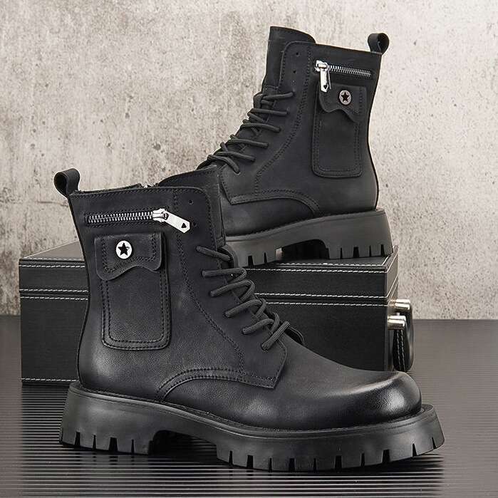 Men's Shoes Men's Martin Autumn And Winter Plus Veet High-Top Casual Leather Shoes British Versatile Thick-Soled Knight Short Boots