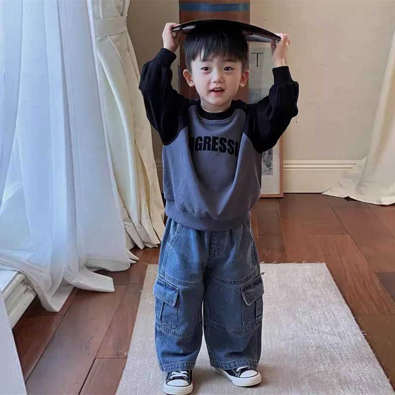 Boys Spring Cargo Jeans 2025 New Children Hundreds Loose Pants Small Kids Autumn Casual Straight Trousers Girls Fashion ClothesT251017