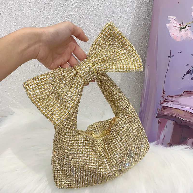 Bow shiny inflexible diamond rhinestone armpit bag celebrity temperament handbag shoulder bag Z251017