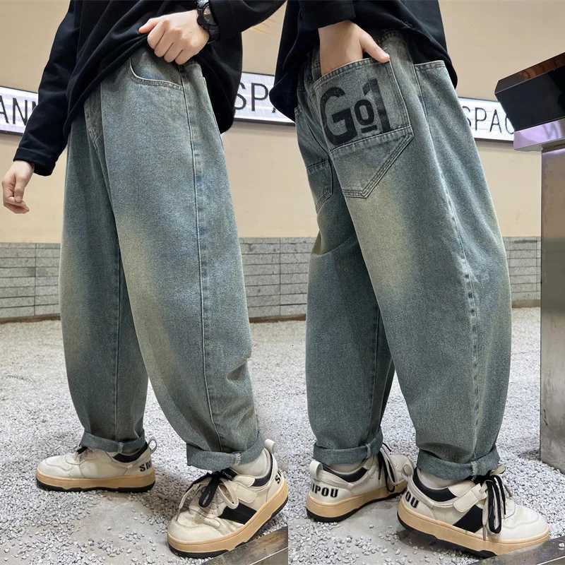 2025 Spring Autumn Boy Retro Blue Jeans For School Kids Casual Loose Straight Denim Pants Child Fashion Street Jeans TrousersT251017