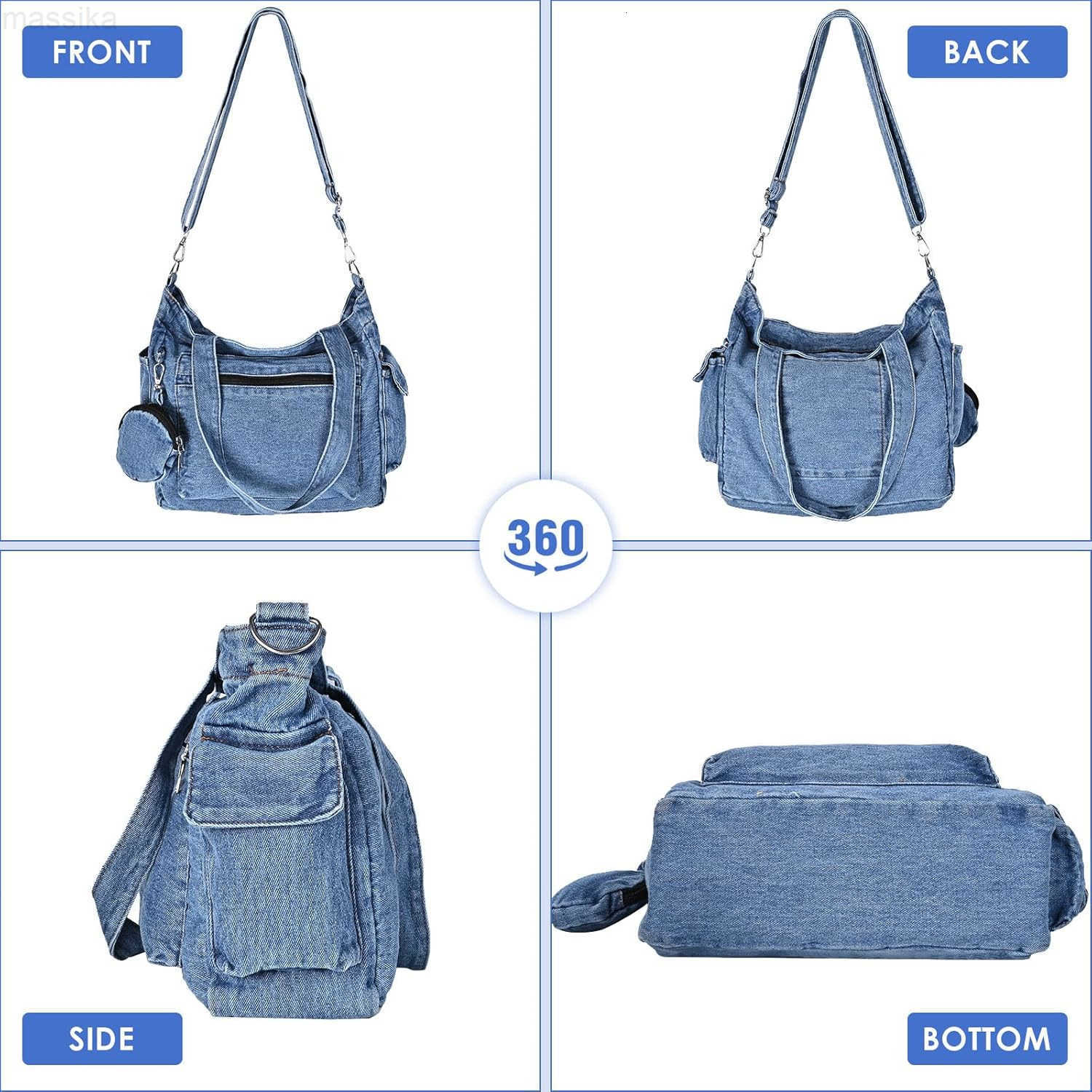 Denim Tote Bag Jean Purses for Women Denim Crossbody Bags with Small Purse Shoulder Handbag M251017