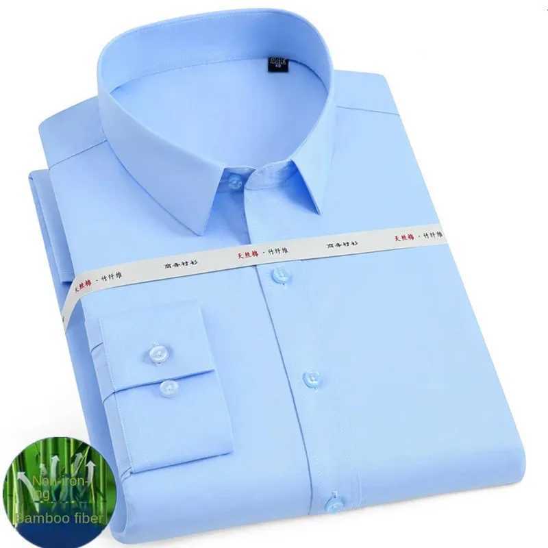 High quality mens long sleeved bamboo fiber shirt comfortable breathable business social formal top white blue gray 6XL7XL8XL J251017