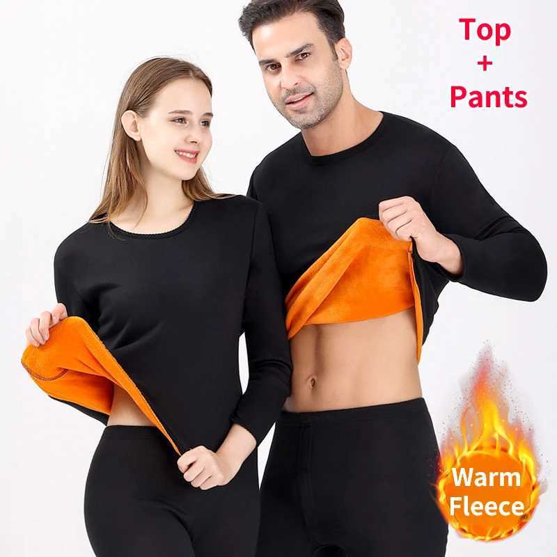 New Winter Thermal Underwear Set Mens Thickening and Fleece Oneck Long Johns and Tops Womens Cold Protection Couple Suit H251017