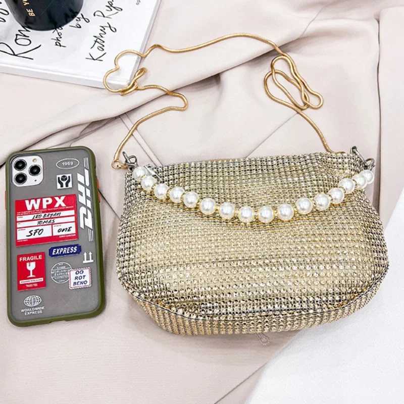 Rhinestone Evening Tote Bag Purses for Women Shiny Pearl Dinner Party Wedding Handbag Designer Female Bucket Bag Shoulder Bag Z251017