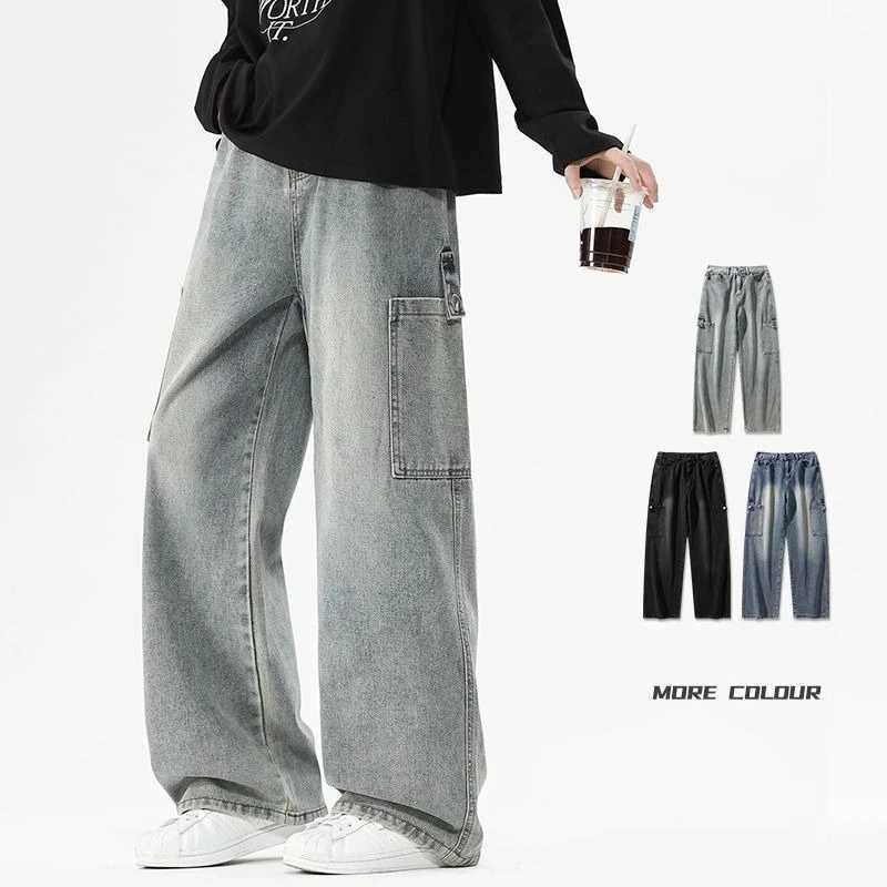 Cargo Jeans Mens Autumn New Vintage Fashion Straight Denim Trousers Casual Wide Personalized Male Clothing Pants Men Denim1 Y251105