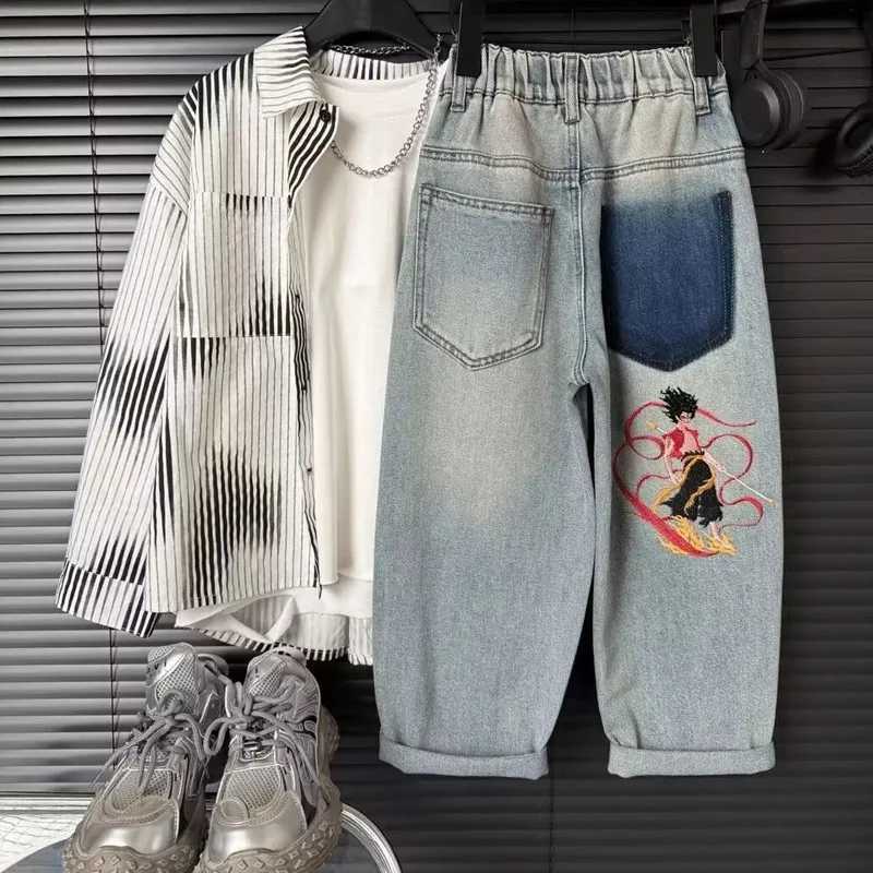 Jeans For Boys For Spring Autumn 2025 New Fashion Nezha Print Elastic Waist Teenagers Clothing Cowboy Pants High Quaity 110160T251017