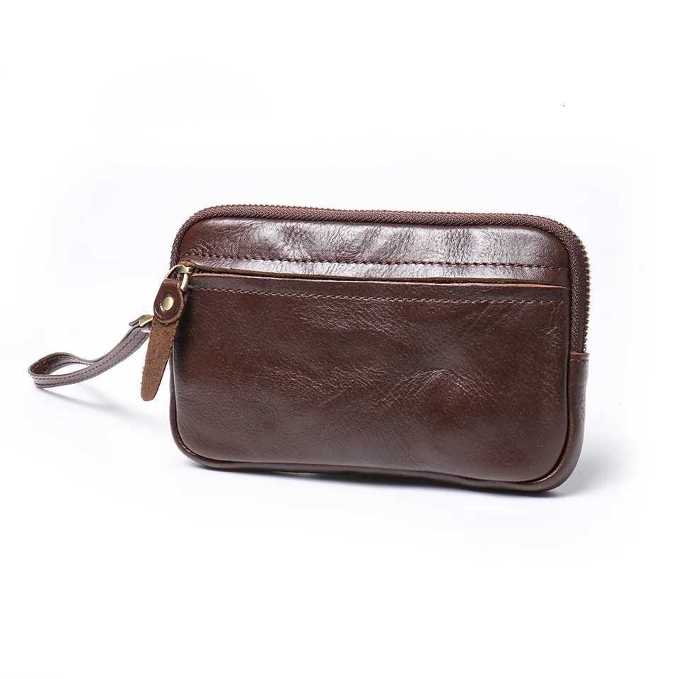 LUOKIR New Vegetable Tanned Leather Zipper Pouch Cowhide Coin Purse Largecapacity Card Holder Leather Storage Bag Key CaseW251017