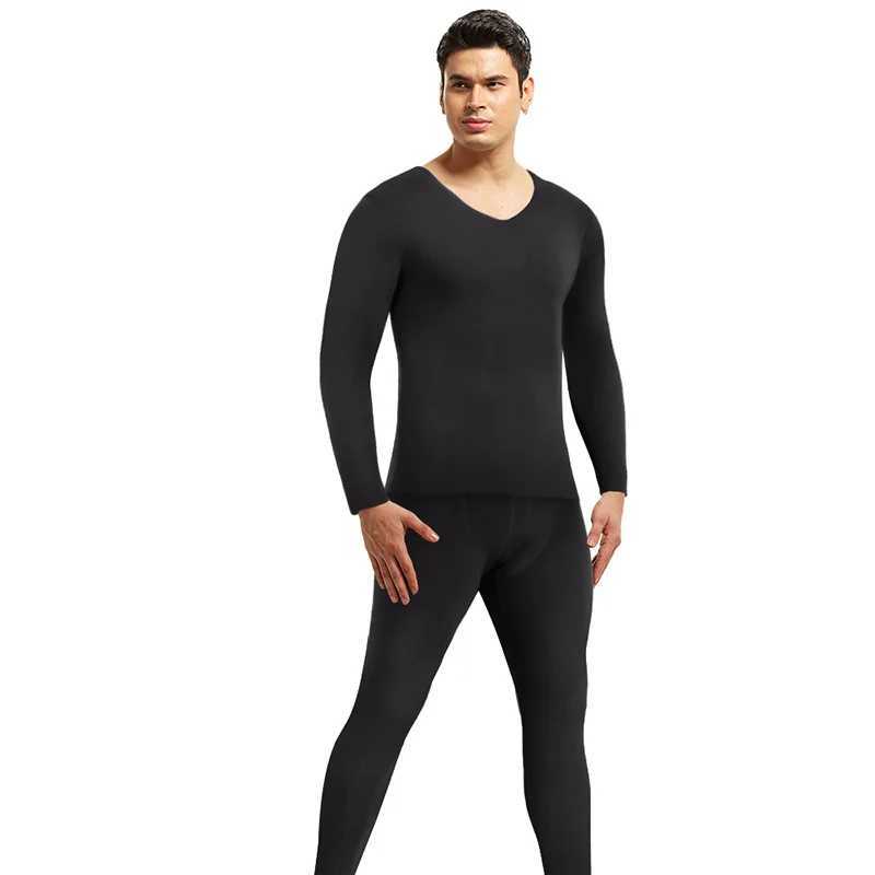 Mens Vneck Set of 2 Thermal Underwear Suit Long Johns Fleece Lined Keep Warm Undershirts Cold Weather Clinging Bottoming Shirts H251017