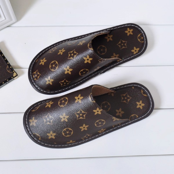Designer high-quality autumn home leather slippers, suitable for men and women couples, indoor soft-soled leather floor club slippers
