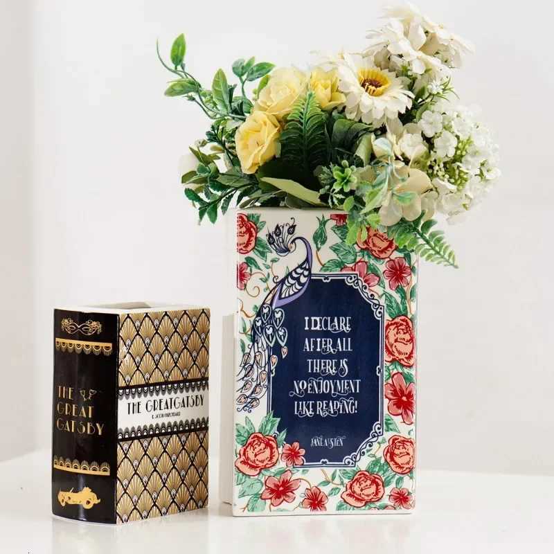 Creative Square Painted Flowers Book Ceramic Vase Flower Arrangement Art Crafts Irregular Table Vase Ornaments Home Decoration C251017