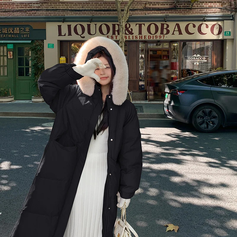 Winter Womens Pink Padded Jacket Female Long Overtheknee Jacket Fur Collar Warm Thicken Cotton Jacket Women Parkas Coats 251017