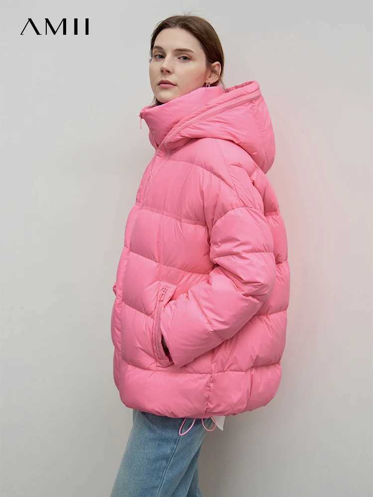 AMII Minimalist Women Winter Down Jacket 2024 New Warm Thick Hooded Parkas Coats Loose Female Commuter Puffer Overcoat 12444031 W251016