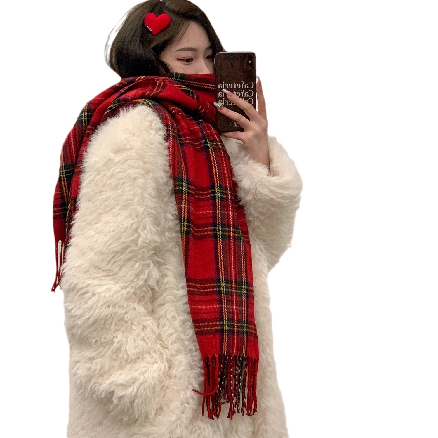 Korean Style Red Plaid Tassel Christmas Scarf Atmosphere Birthday Gift Winter Versatile Student Couple Shawl Trendy