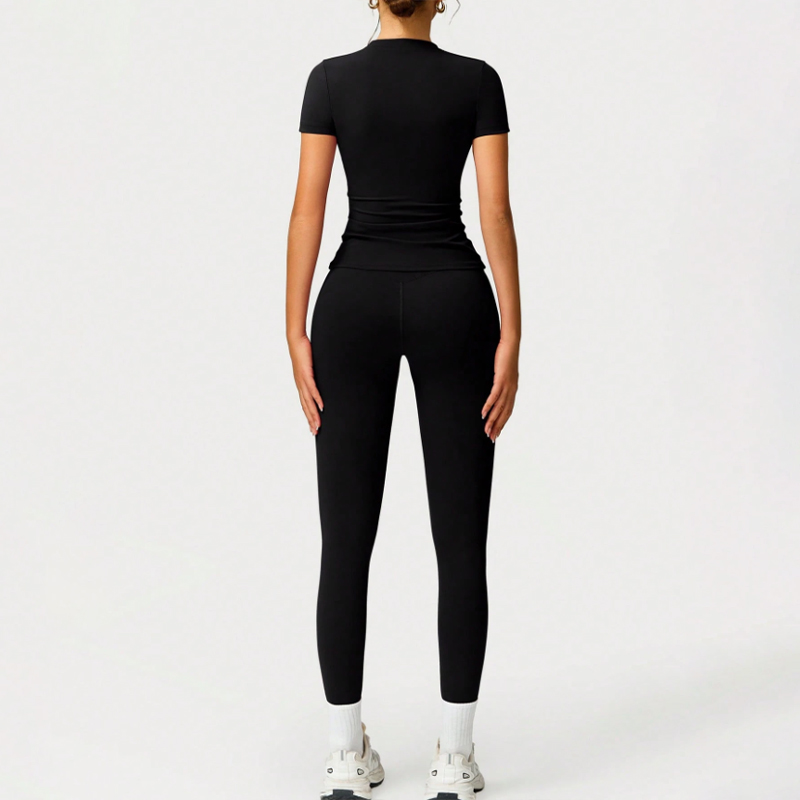 High waisted buttock lifting quick drying long sleeved yoga trousers Two piece yoga outfit Yoga Set black