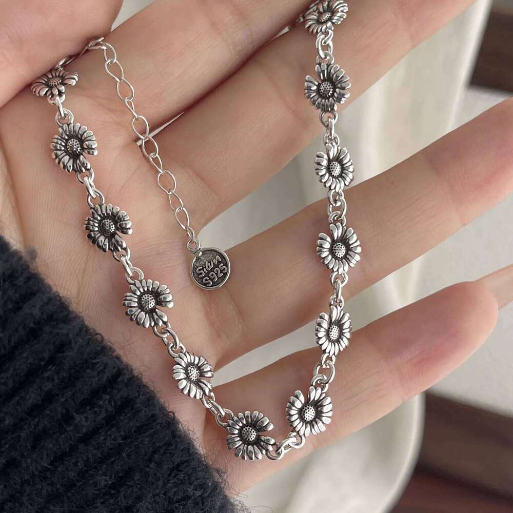 100% Solid Sterling Sier Retro For Women Men Vintage Flower Handmade Patern Bracelet Birthday Gift