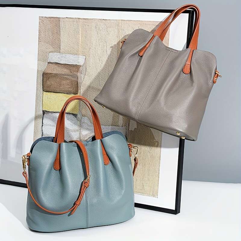 Men's Top Layer Cowhide Tote Bag Genuine Leather New Versatile Work Commute Handbag Unisex Adjustable Shoulder Strap For Lover Perfect Gift