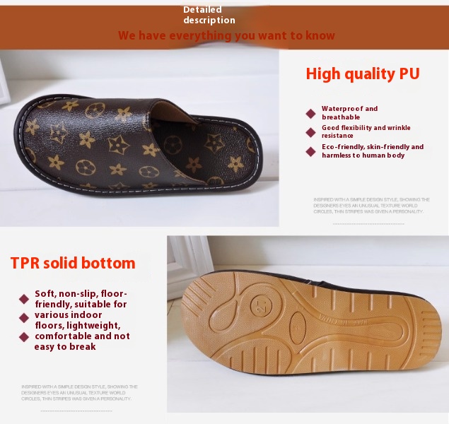 Designer high-quality autumn home leather slippers, suitable for men and women couples, indoor soft-soled leather floor club slippers