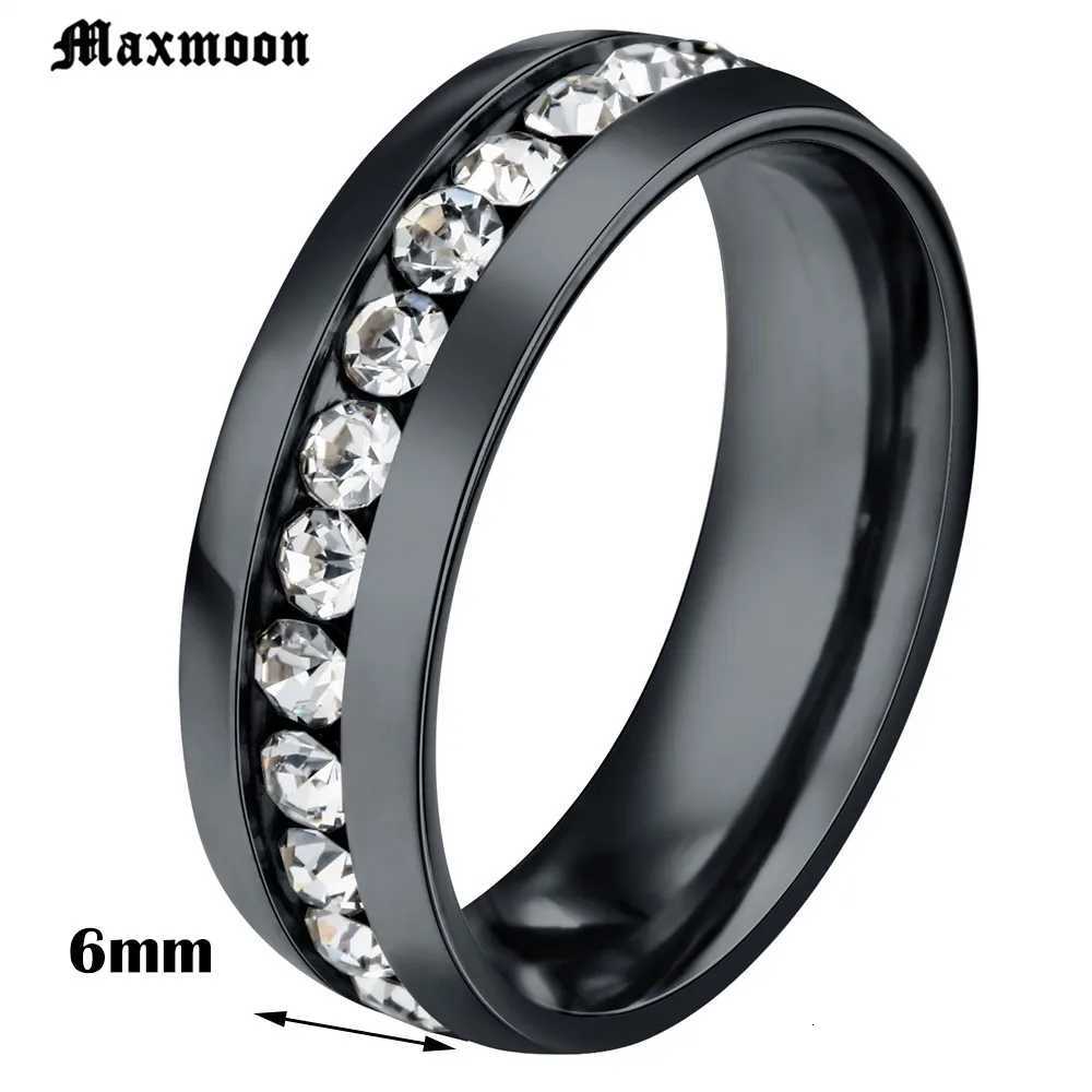 Maxmoon 6mm Oblique Zircon Carving 316L Stainless Steel finger Engagement Wedding rings for women and menW251017