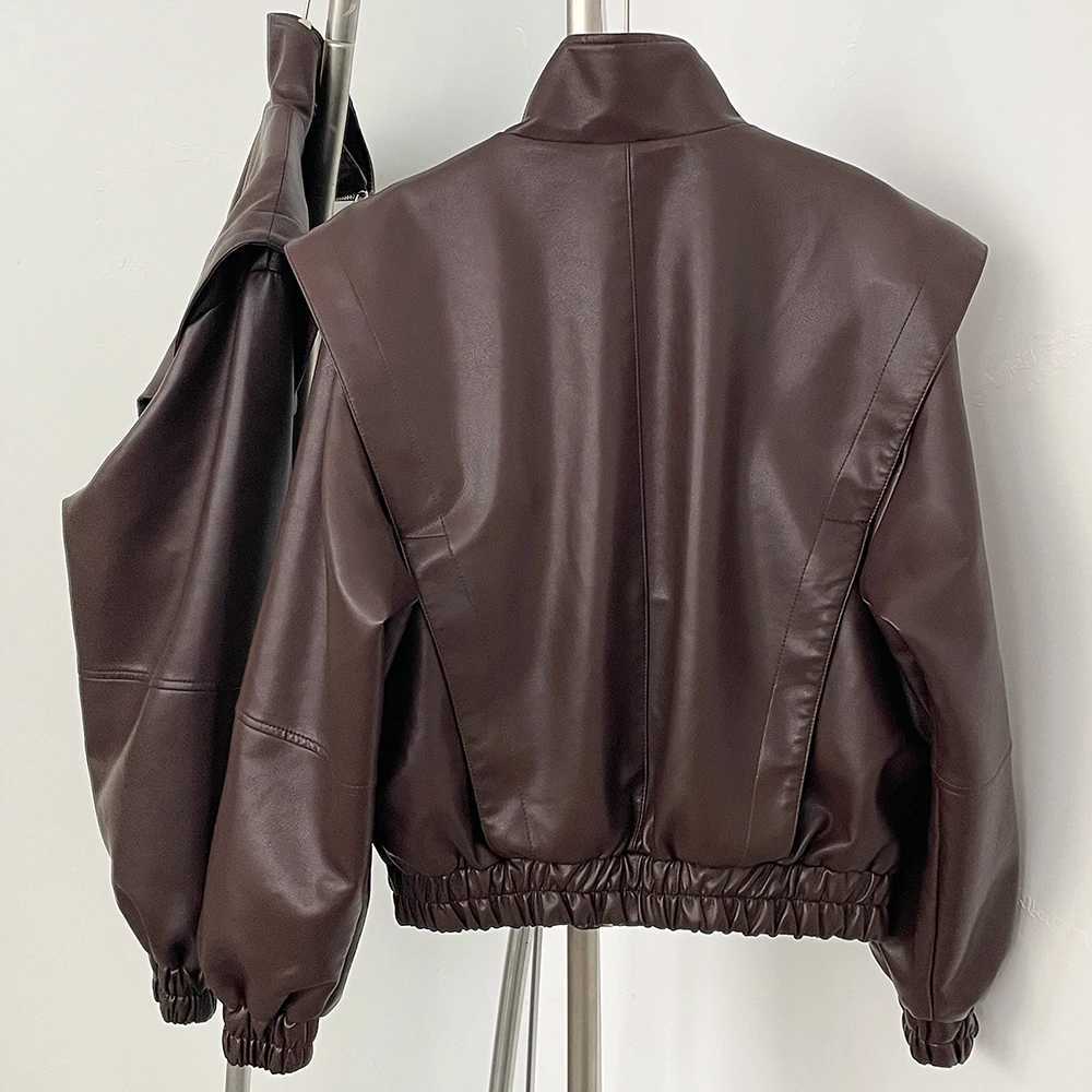 Wholesale Faux Leather Jacket Women New Spring Autumn Top Clothes Fashion Short Fake Leather Female Short Brown Overcoat LadyT251017